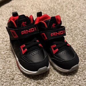 AND1 Kids Black and Red High-Top Sneakers